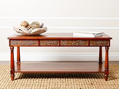 Jenkins Antiqued Burgundy Rust Wood Coffee Table