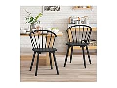 LUE BONA Black Dining Chairs Set of 2, Farmhouse Wood Dining Chairs with Semicircular Backrest, Spindle Dining Chair for Kitchen and Dining Room, 18 Inch (Open Box)