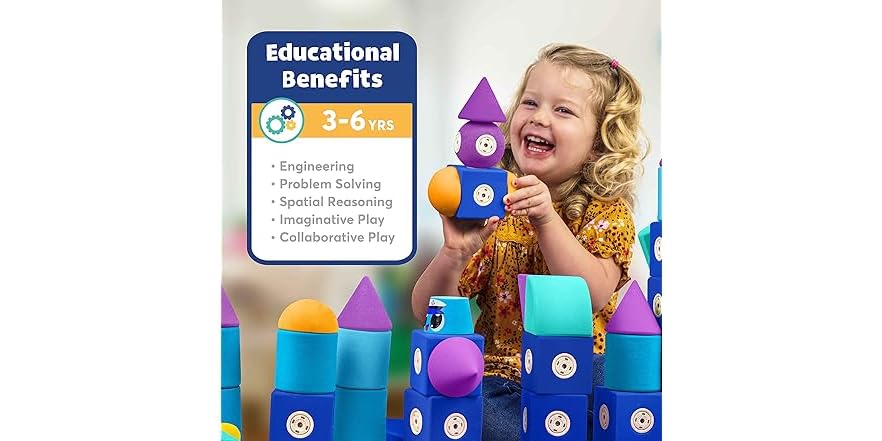Blockaroo Magnetic Foam Building Blocks - 50-Piece Set