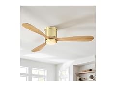 Parrot Uncle 52 Inch Flush Mount Solid Wood Ceiling Fan, Gold