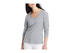 Hanes Womens VNeck LS Tee (L) Light Steel