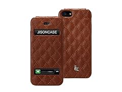 Jisoncase Quilted Genuine Leather Flip Case for iPhone 5, JS-IP5-002D-Brown