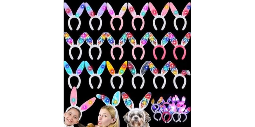 18 Pcs Easter Light Up Bunny Ears