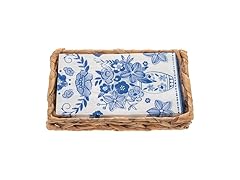 Karma, Woven Napkin Holder with Paper Napkin Set, Blue