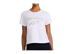Reebok Womens (L) Lockup Striped Crop Tee White