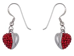 Swarovski Crystal Elements18K White Gold Red Heart Dangle Earring
