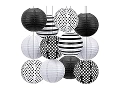 12 Paper Lanterns Black & White 12 Pcs