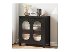 Retro Storage Cabinet, 30.1" Buffet Cabinet with Fluted Glass Doors Black