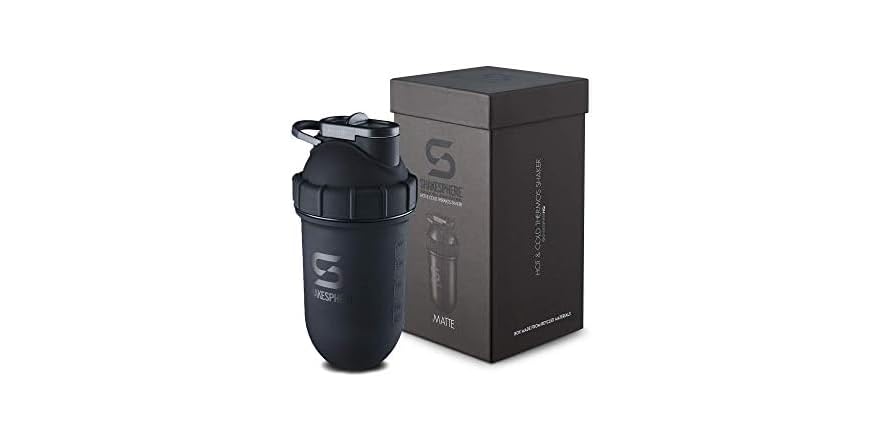 ShakeSphere 24oz Protein Shaker Bottle - Capsule Design, Matte Black & Frosted