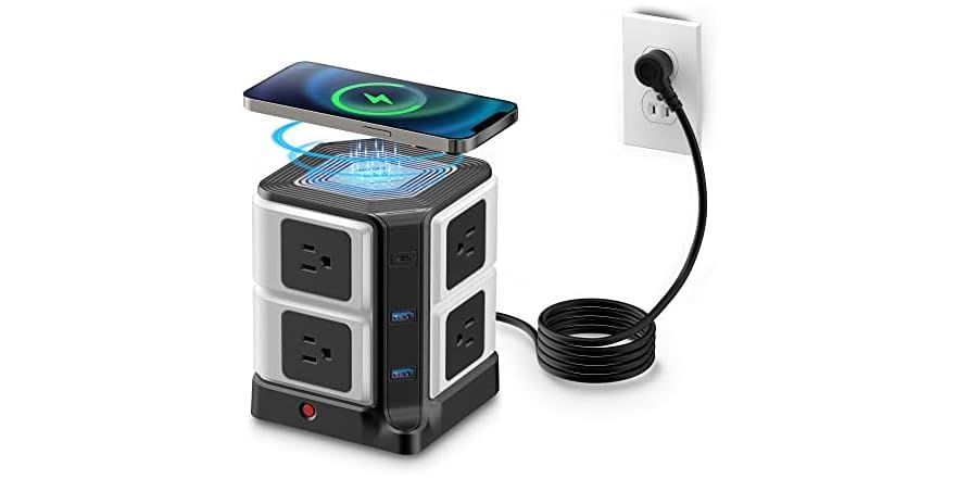 Bestek Power Strip Tower w/ Wireless Charger & USB-C for $26 + free shipping w/ Prime