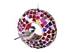 Sunnydaze 6-Inch Glass Mosaic Hanging Bird Feeder, Crimson Mosaic