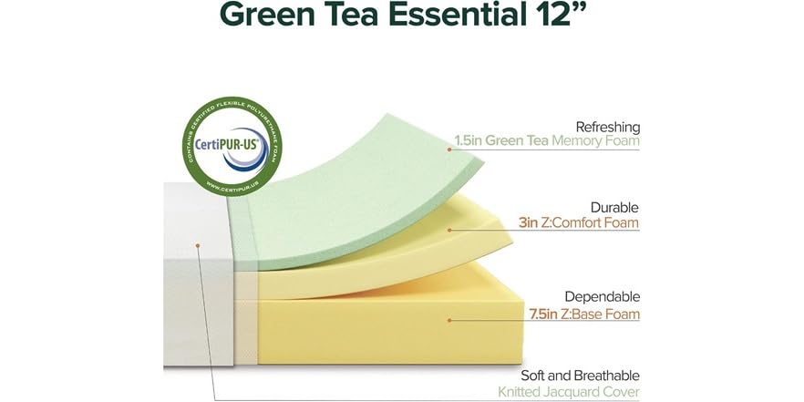 Zinus 12 Green Tea Essential Memory Foam Queen Mattress