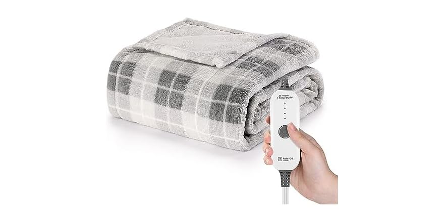 Sunbeam Royal Luxe Rodeen Plaid Grey Heated Personal Throw