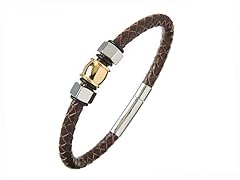 Brown Braided Leather Push/Pull Bracelet