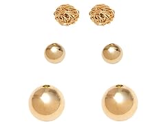 Set of 3 Gold Love Knot & Plain Ball Stud Earrings