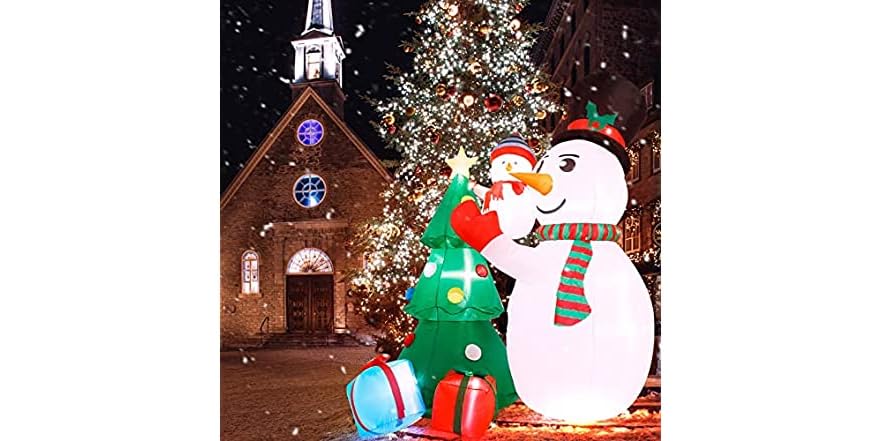 8ft Inflatable Snowman & Baby Snowman w/ Christmas Tree