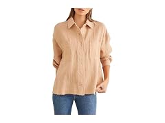 Forever 21  (M) Seersucker Raw-Cut Shirt