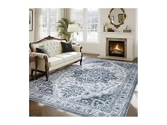 UKISS Blue Vintage Washable Rug 8'x10'