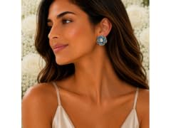 18K Gold Blue Floral Crystal Studs