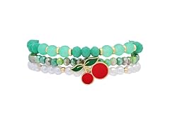 Stretch Beaded Bracelet Stack with Cherry Charm