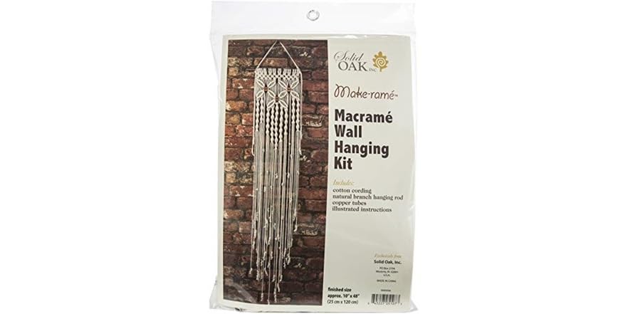 Solid Oak Kit Fai-da-te Macramè Wall Hanging 3 Fiori - Bianco Sporco, Dimensioni Finali 10x48 Cm