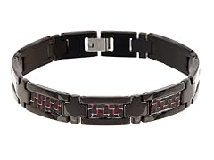 Blackjack Jewelry Polished Black Stainless Steel Carbon Fiber Link Bracelet