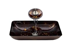 VIGO Rectangular Brown & Gold Fusion Glass Vessel Sink & Waterfall Faucet Set
