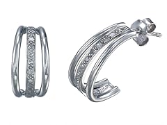 Sterling Silver Diamond Hoop Earrings