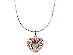 Rose Gold Heart Shaped Necklace with Simulated Diamond Trim