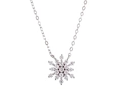 18K White Gold Swarovski Crystal CZ Snowflake Cable Necklace