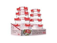 Borosilicate Glass Food Containers with Lids 16 Pc