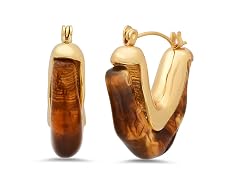 18K Gold Brown Resin Hoop Earrings
