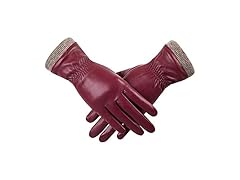 REDESS Women's Wine Red Leather Gloves