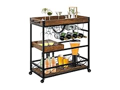 Bar Cart for Home, 3-Tier Rolling