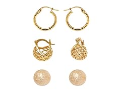 Gold Set of 3 Stud & Hoop Earrings