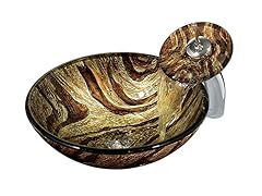 VIGO Zebra Glass Vessel Sink & Waterfall Faucet Set in Chrome