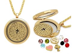 Ladies 18K Gold Plated Allot "Our Father" Prayer Pendant with Charms