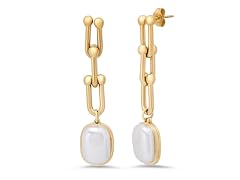 18K Gold Pearl Link Drop Earrings