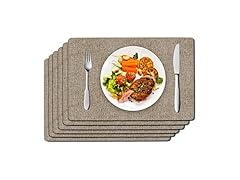 DOLOPL Placemats Set of 6, Brown Faux Leather