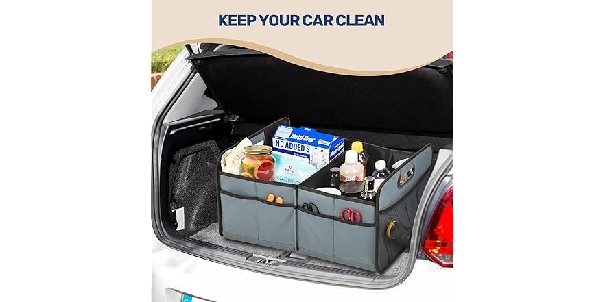 Collapsible Car Trunk Organizer - 50L 2-Compartment Storage Box, Waterproof 600D Oxford, Grey - View #6