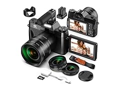 Yatao Digital Cameras for Photography and Vlogging, 6K 64MP Flip Screen, Dual Lens, Microphone for Video, 64GB TF Card, Compact Photo WiFi Camera for YouTube Kit Travel, Beginners (Black) (Open Box)