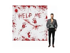 Fun Express 6 Ft. x 6 Ft. Halloween Horror Party Red & White Polyester Backdrop