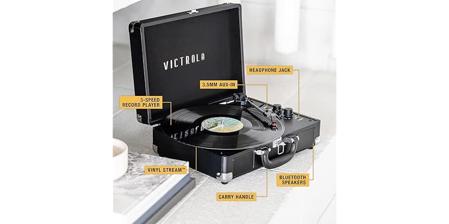 Victrola Journey+ Bluetooth Suitcase Record Player – Built-i (Open Box)