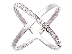 18K White Gold CZ X Ring