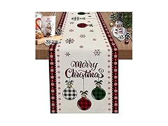 Christmas Table Runner 72 Inch Xmas Ball Buffalo Plaid
