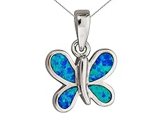 Sterling Silver Rhodium Created Opal Butterfly 18" DC