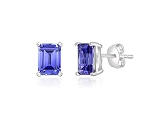 Sterling Silver Emerald Cut Tanzanite Studs 
