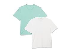 Mens VNeck TShirts 2Pack White Aqua (S)