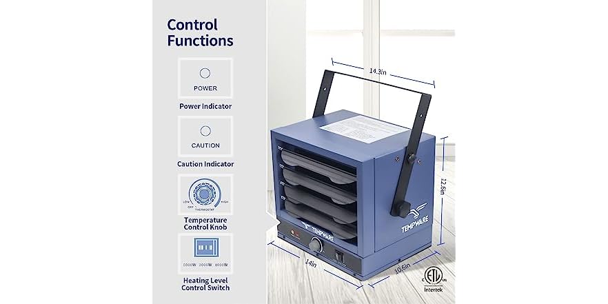 TEMPWARE Electric Garage Heater, 5000-Watt Ceiling Mount Sho (Open Box)