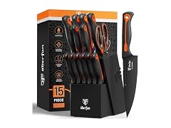 ODERFUN 15 PCS Orange Knife Block Set